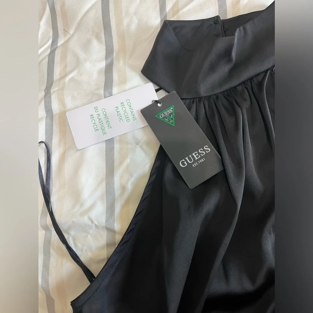 Guess ‘Aria’ Black Satin Mock Neck Top, NWT - Picture 3 of 5